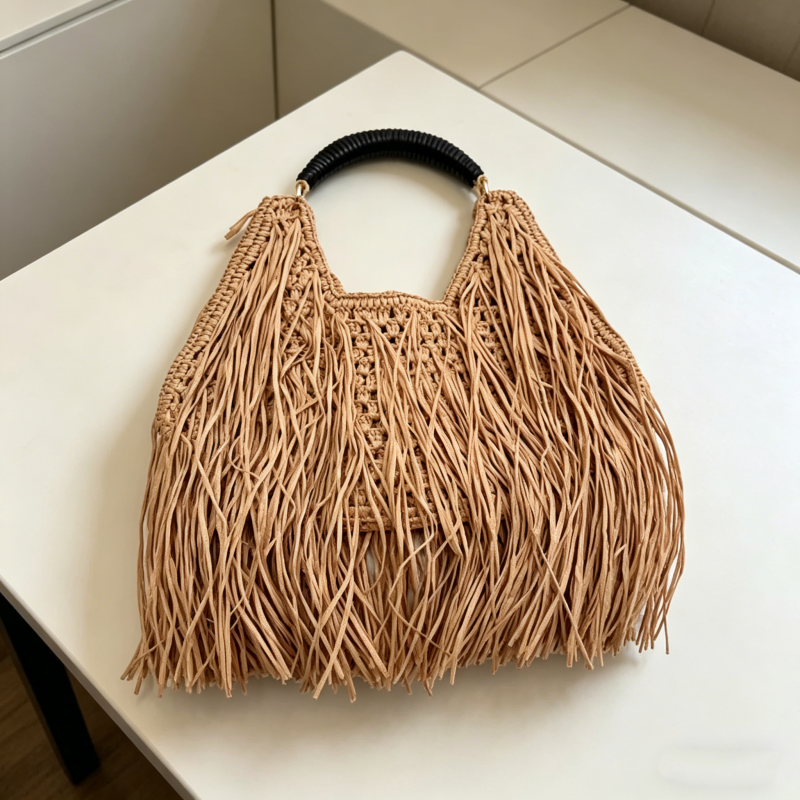 Ethnic Fashion Designers - Bohemian Tassel Straw Handbag Designer Ethnic