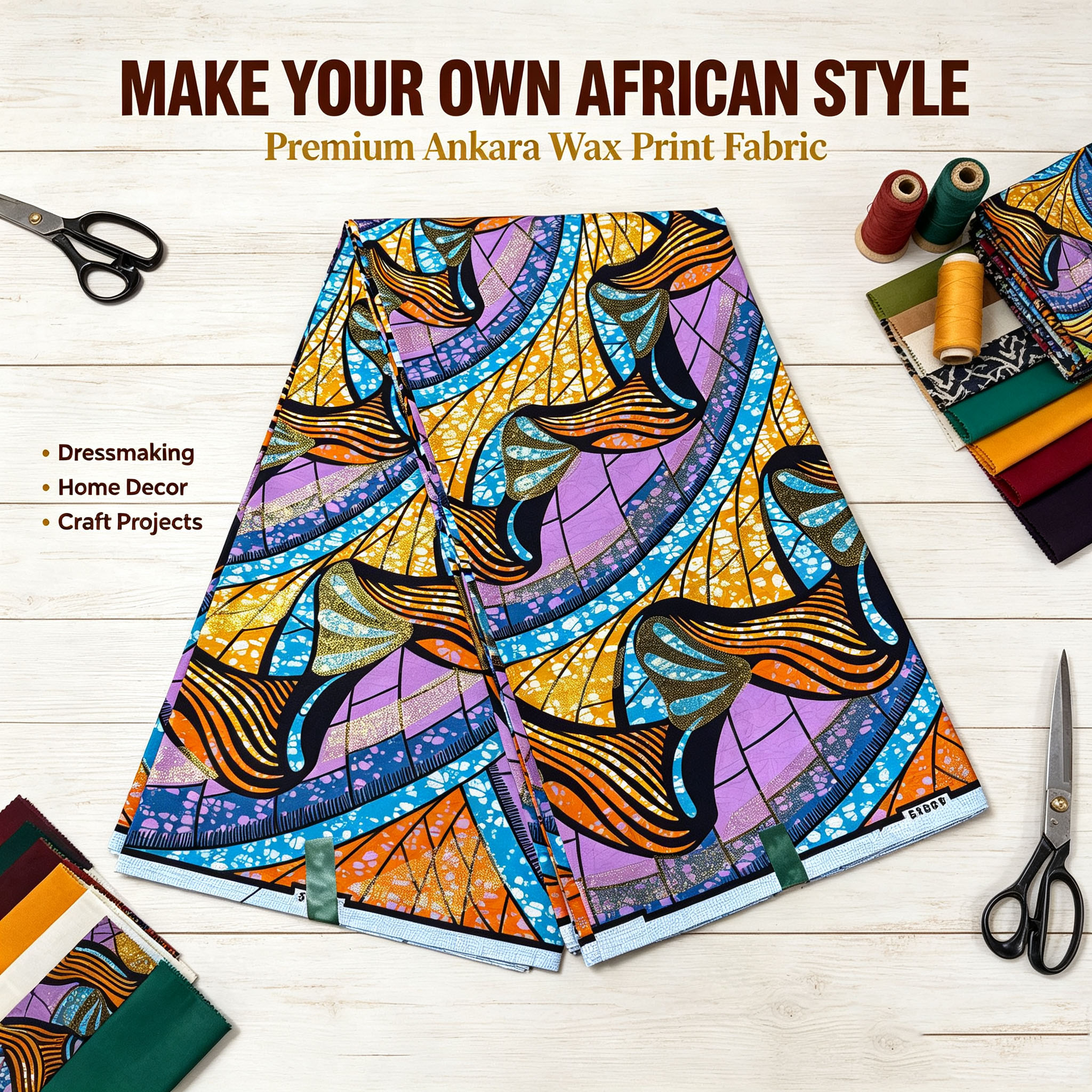 African Ankara Print - New Golden Glitter African Ankara Wax
