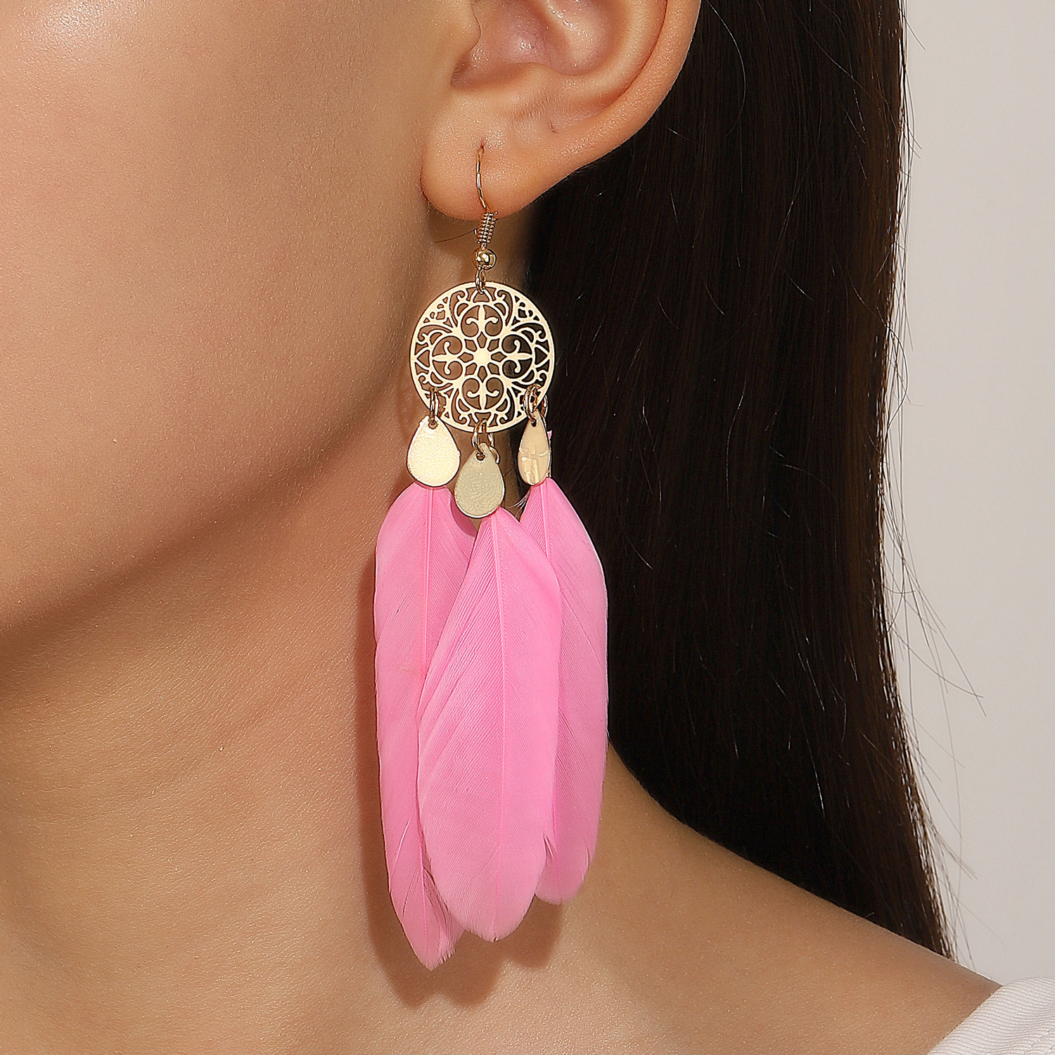 Exotic Bohemian Pink Feather T - Ethnic Fashion Wear 评论和价格