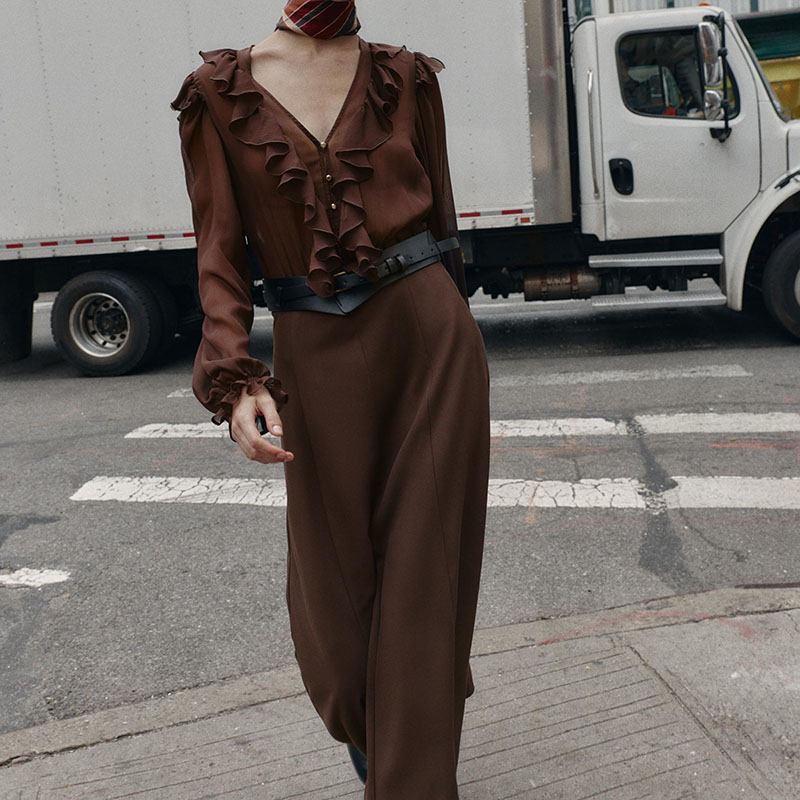 Elegant V-Neck Long Sleeve Mid - Ethnic Fashion Wear 评论和价格