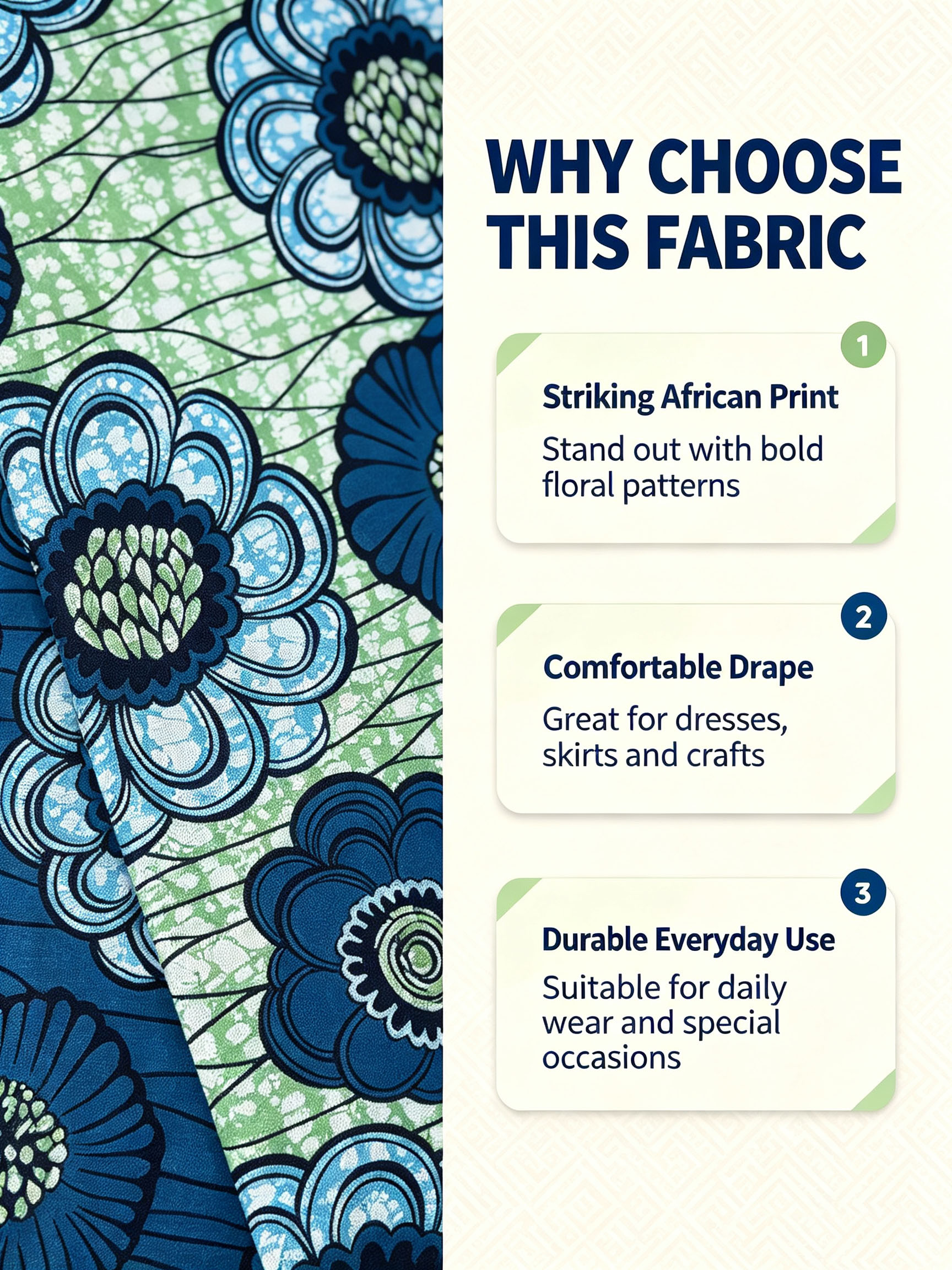 New Blue Green Floral African  - African Ankara Print 评论和价格