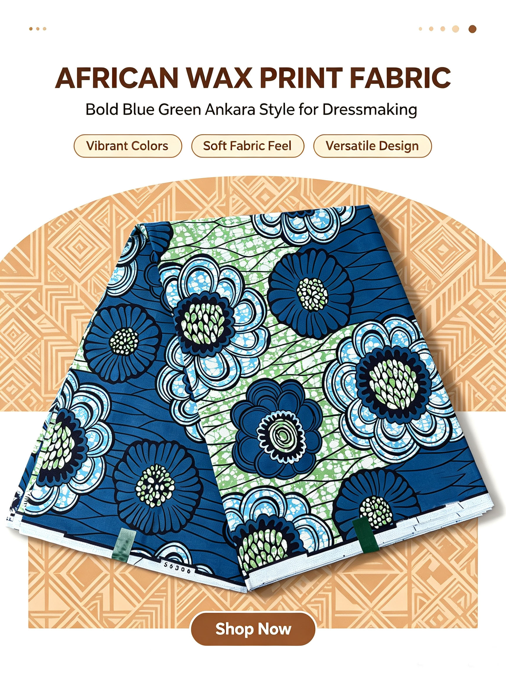 New Blue Green Floral African  - African Ankara Print 评论和价格