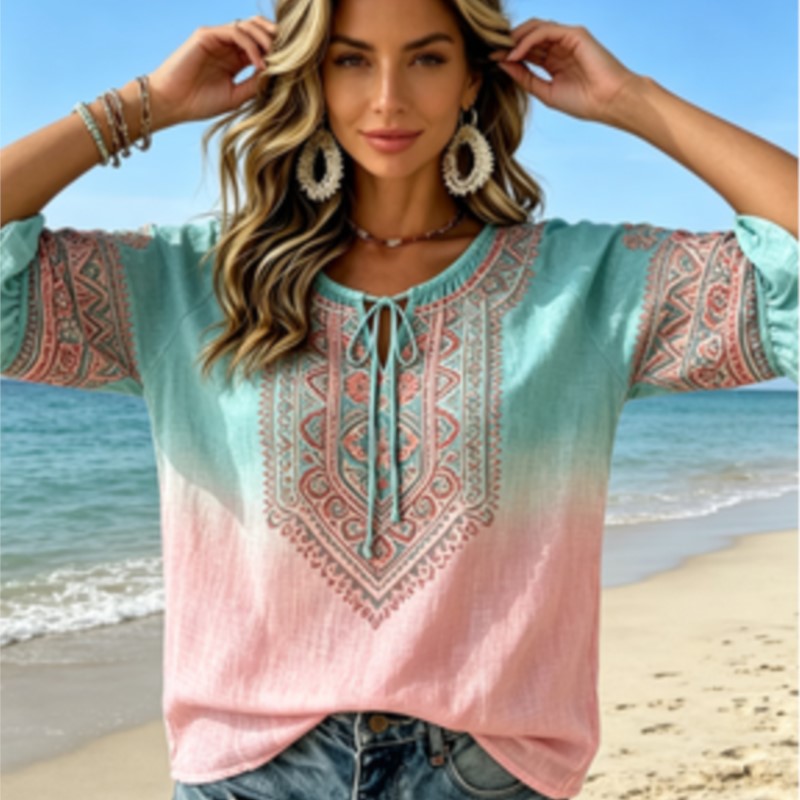 Women's Gradient Blue Pink Eth - Ethnic Fashion Wear 评论和价格