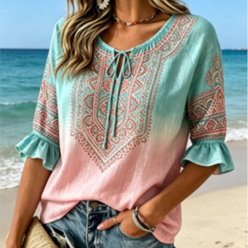 Women's Gradient Blue Pink Eth - Ethnic Fashion Wear 评论和价格